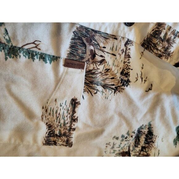 Chaps Button Down Shirt Men's Medium White Flannel Hunting Elk Pheasant Print - Picture 4 of 4